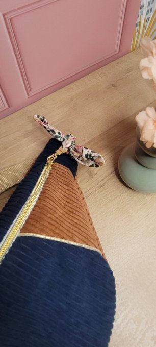 Sac banane velours bleu et marron