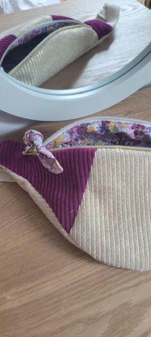 Sac banane velours fushia et beige lurex