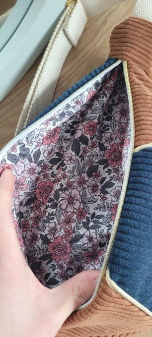 Sac banane velours bleu et marron