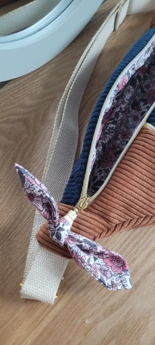 Sac banane velours bleu et marron