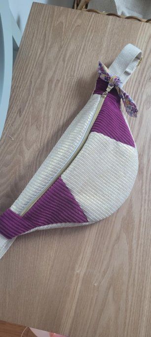 Sac banane velours fushia et beige lurex