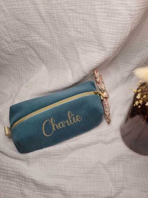 Trousse d'école en velours côtelé bleu