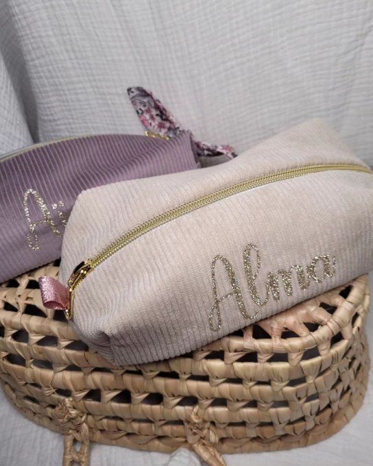 Trousse d'école en velours côtelé - Beige