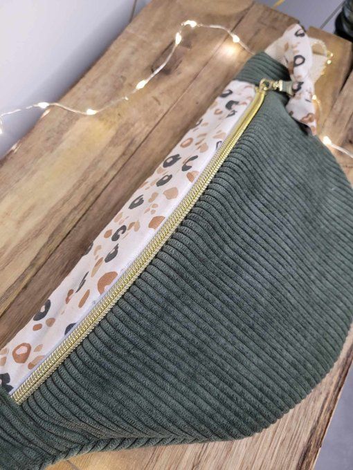Sac banane velours vert+motif