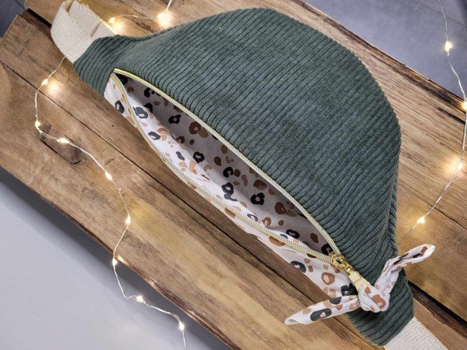 Sac banane velours vert+motif