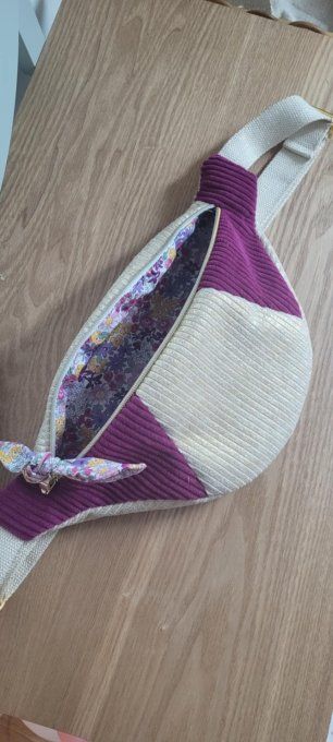 Sac banane velours fushia et beige lurex